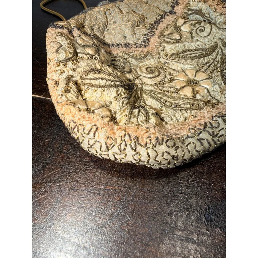 Vintage Gold Soutache Beaded Floral Evening Bag Rhinestone Clasp Snake Chain